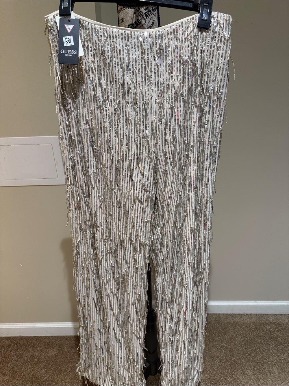 GUESS Ivory Sequin Fringe Pants